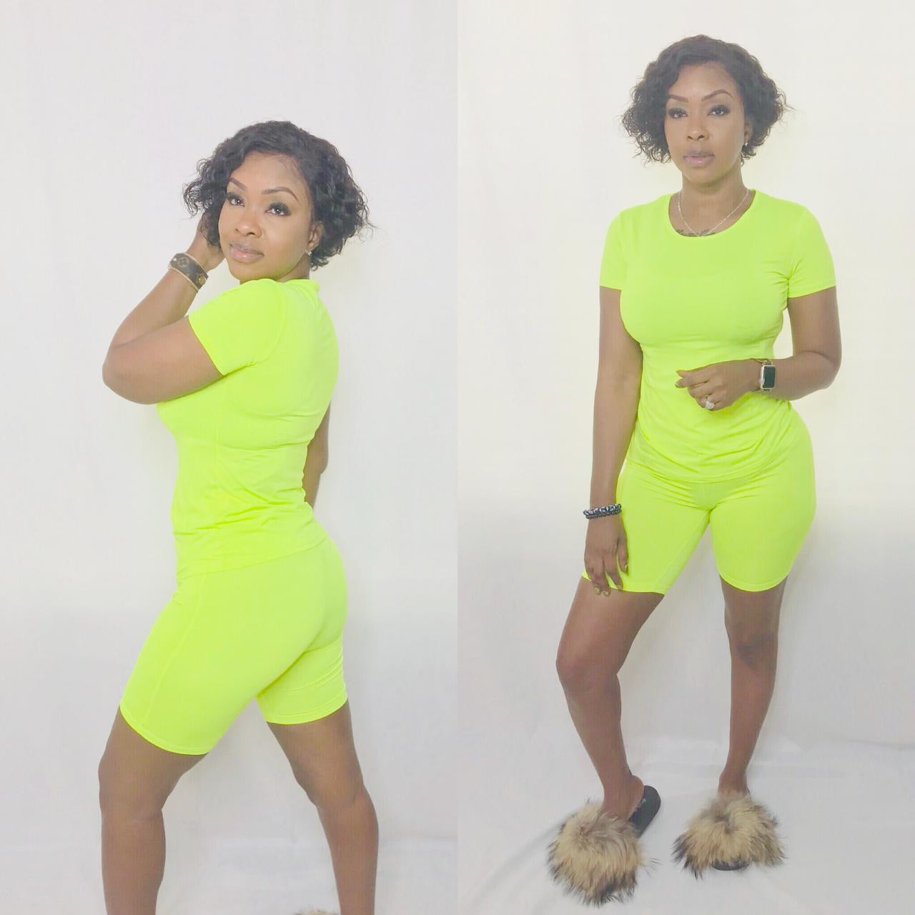 Neon Biker Shorts And Shirt