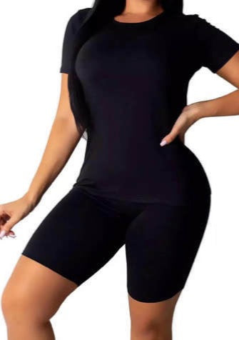 Black Biker Shorts 2 Piece Set
