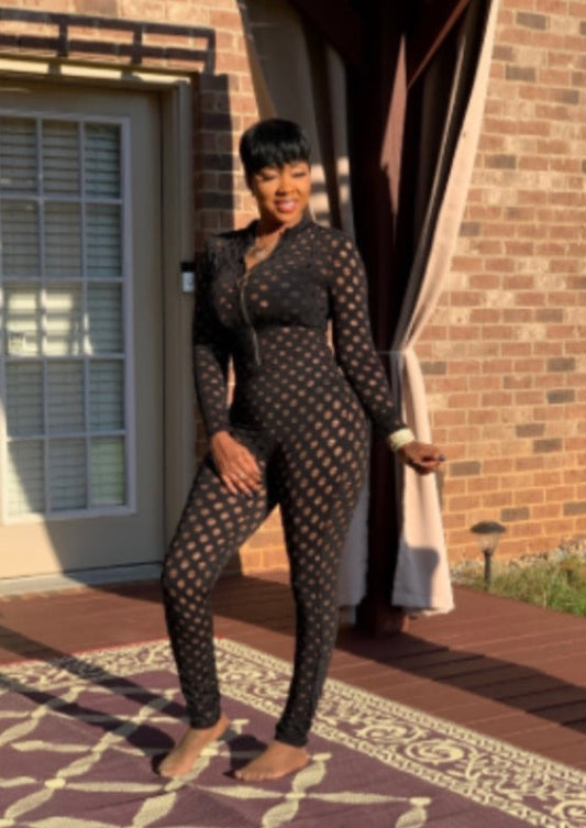Bawl Out Sheer Jumpsuit “ Black “